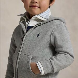 Ralph Lauren Full Zip Fleece Hoodie Jacket Boy's Size Small 4/4T Gray